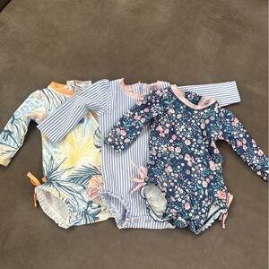 Ruffle Butts Floral and Striped One Pieces - Blue, Pink, Yellow